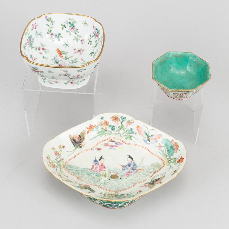 A group of three famille rose bowls, China, 20th Century.