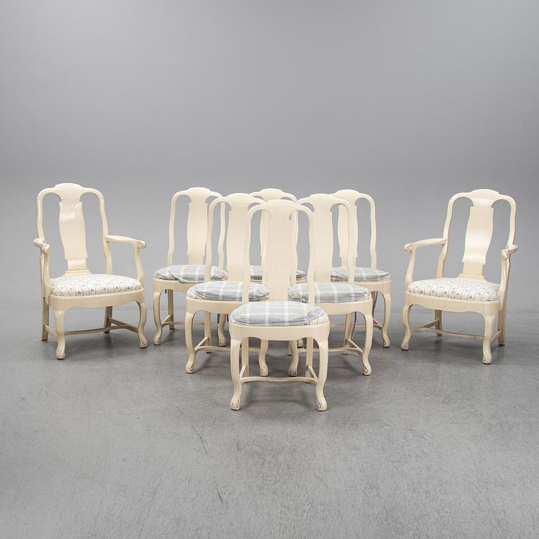 A set of six chairs and a pair of armchairs, rococo style, early 20th century.