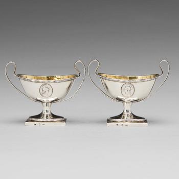 173. A pair of Swedish late Gustavian parcel-gilt silver salt-cellars, mark of JJ Ulfsberg, Nykoping (1793-1824(-25)).