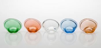 HELENA TYNELL, Five bowls/ash trays Riihimäen Lasi Oy. In production 1949-1958.