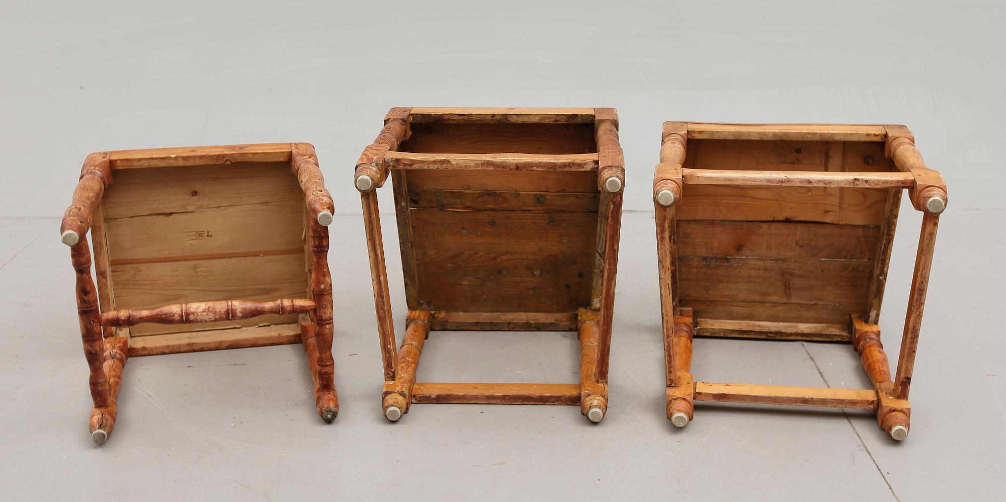 STOLAR, 3 st, snarlika, allmoge, 1800-tal.