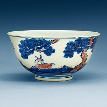 1455. A underglaze blue and red bowl, Qing dynasty, 19th Century, with Jiaqing seal-mark.