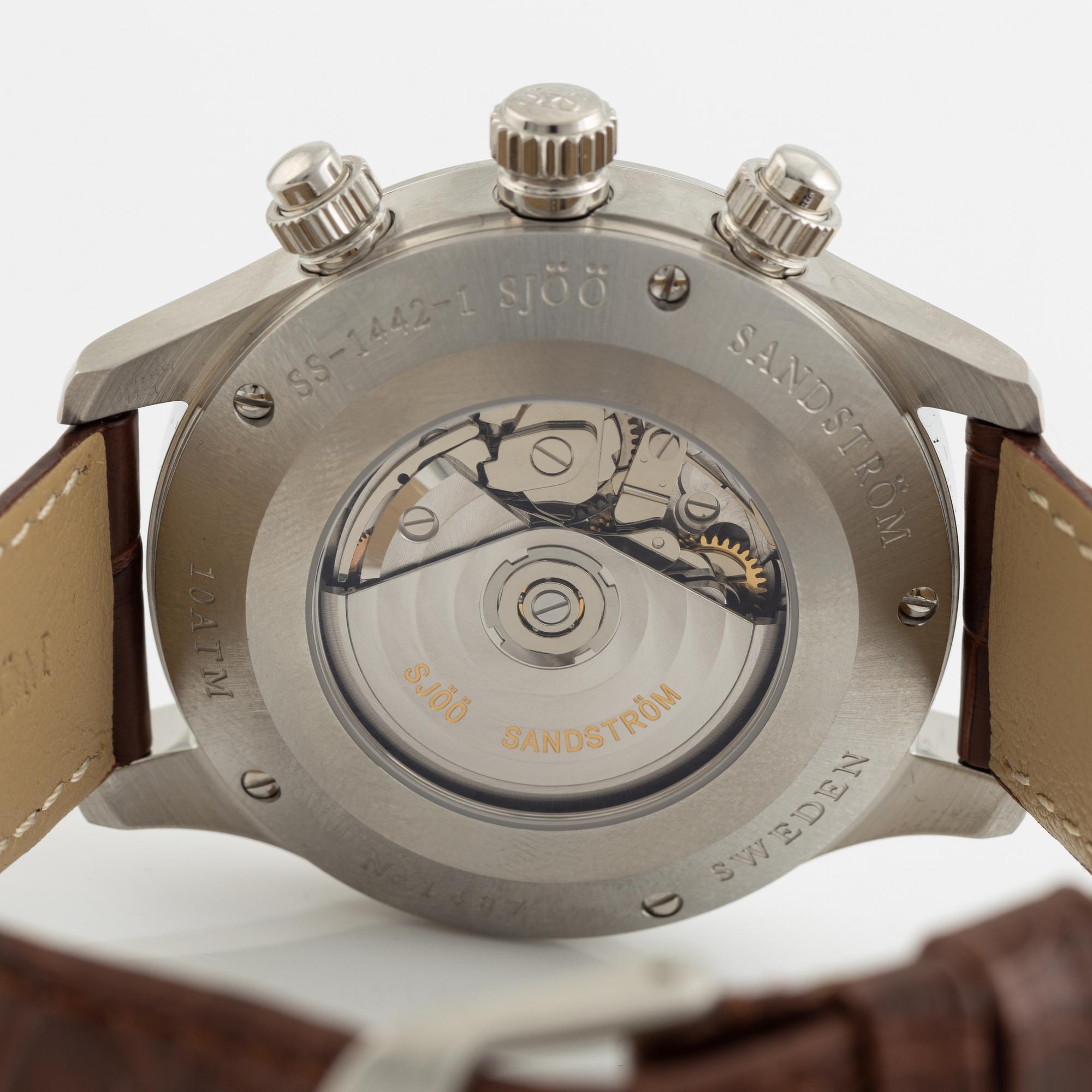 Sjöö Sandström, Royal Steel, chronograph, wristwatch, 42 mm.