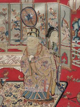 Panel, sidenbroderi. Qingdynastin, 1800-tal.