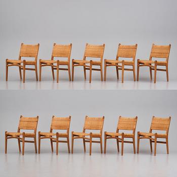 Hans J. Wegner, a set of 10 oak and rattan 'CH31' chairs, Carl Hansen & Son, Denmark 1950s.