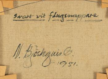 Nils Björkqvist, European pied flycatcher in greenery.