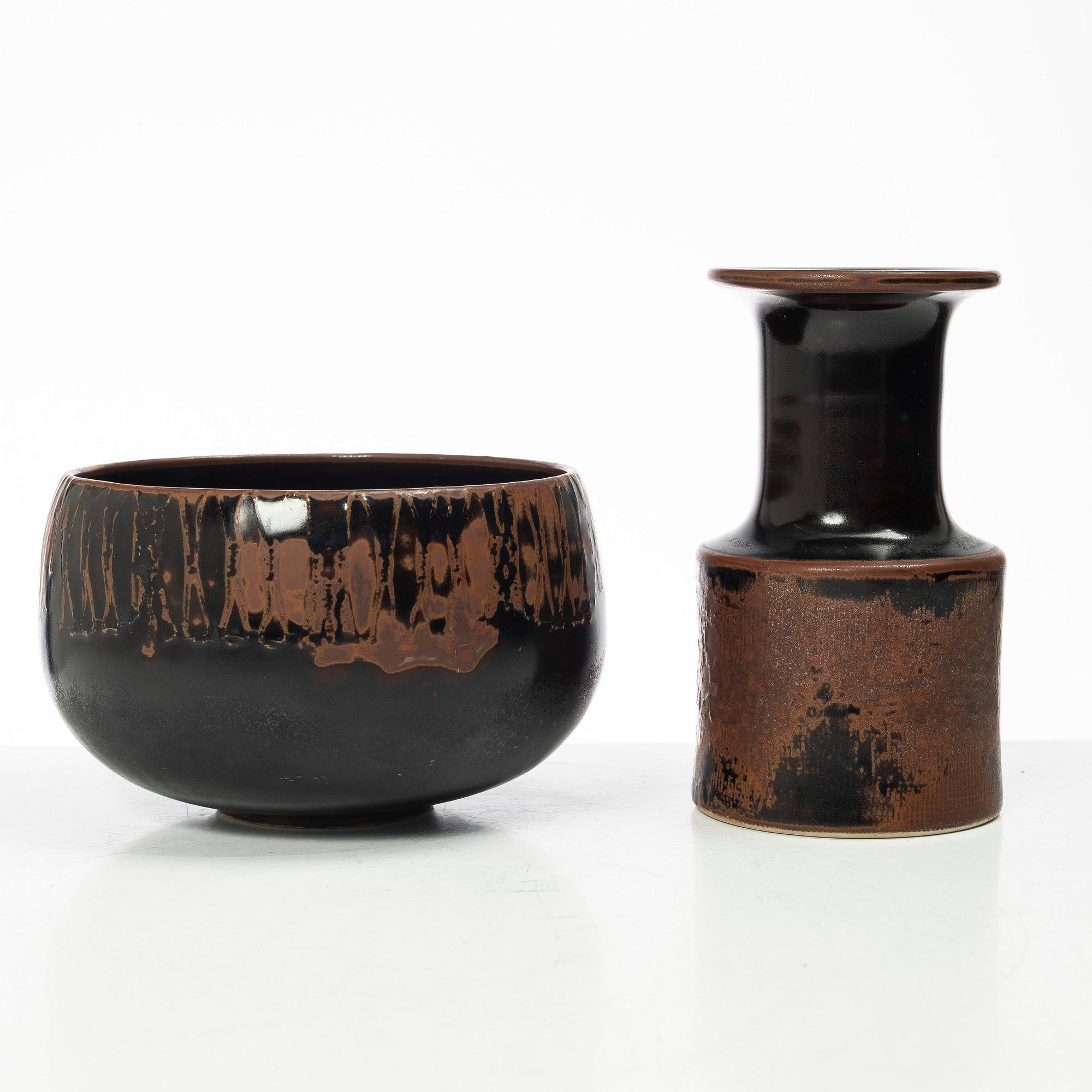 Stig Lindberg, a stoneware bowl and vase, Gustavsberg Studio, Sweden, 1974.