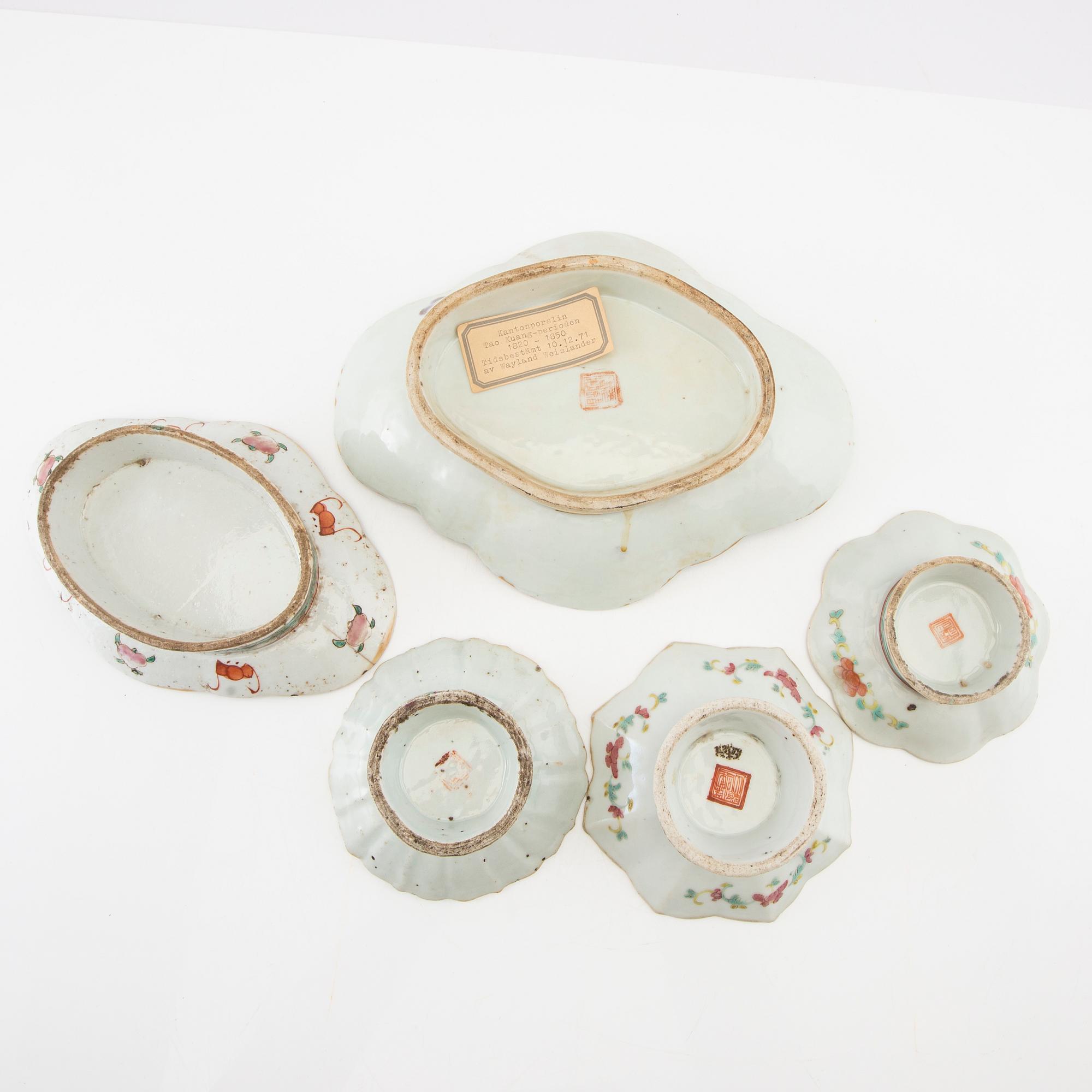 Parti 5 delar porslin Kina, sen Qingdynasti/1900-tal.