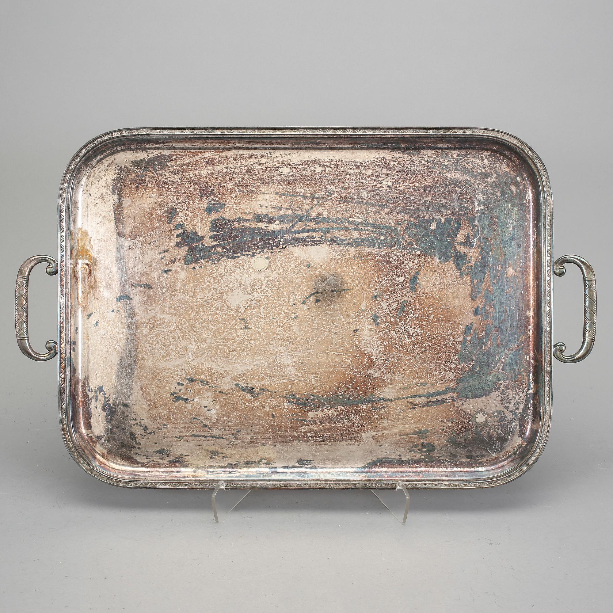 UPPLÄGGNINGSFAT, 2 st, nysilver, GAB respektive CG Hallberg, 1900-tal.