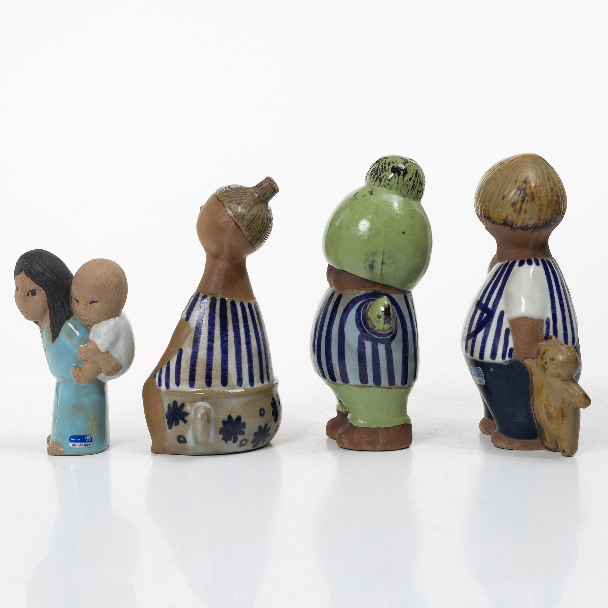 Lisa Larson, Figurines, 4 pcs, “Larsons ungar” and “Världens barn”, Gustavsberg.