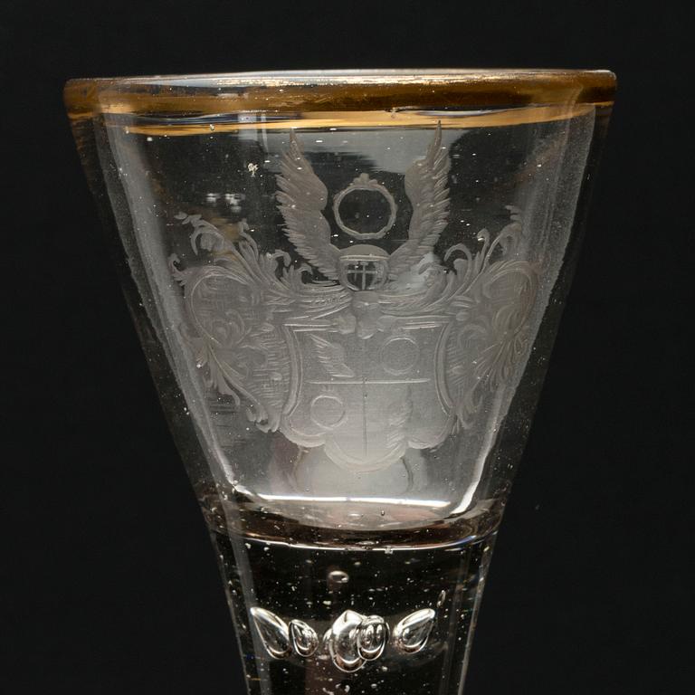 A set of two 18th century wine glasses.