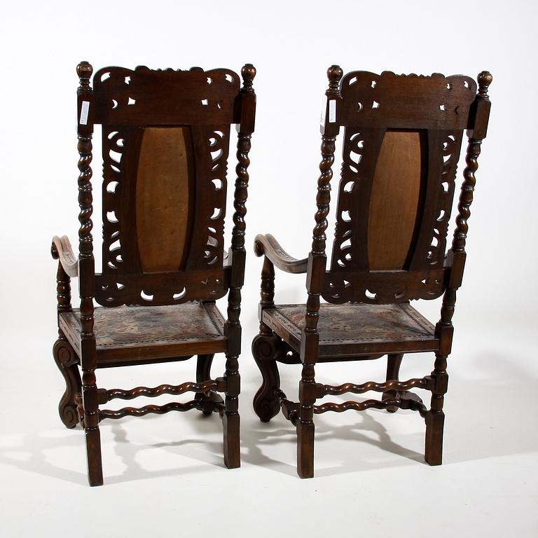KARMSTOLAR, ett par, barockstil, 1800-talets andra hälft.
