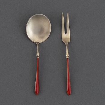 4+4 pc silver and enamel cutlery, J Tostrup, Oslo circa 1920.