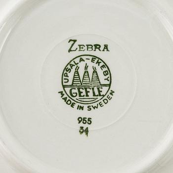 Eugen Trost, tekoppar med fat, 6 st, flintgods, "Zebra", Gefle.