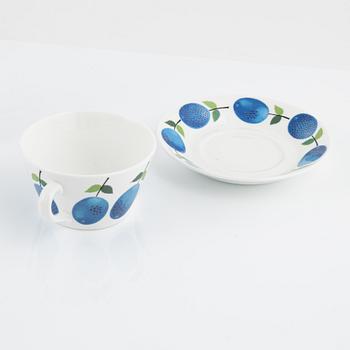 Stig Lindberg, tekoppar med fat, 12 st,   benporslin, "Prunus", Gustavsberg.