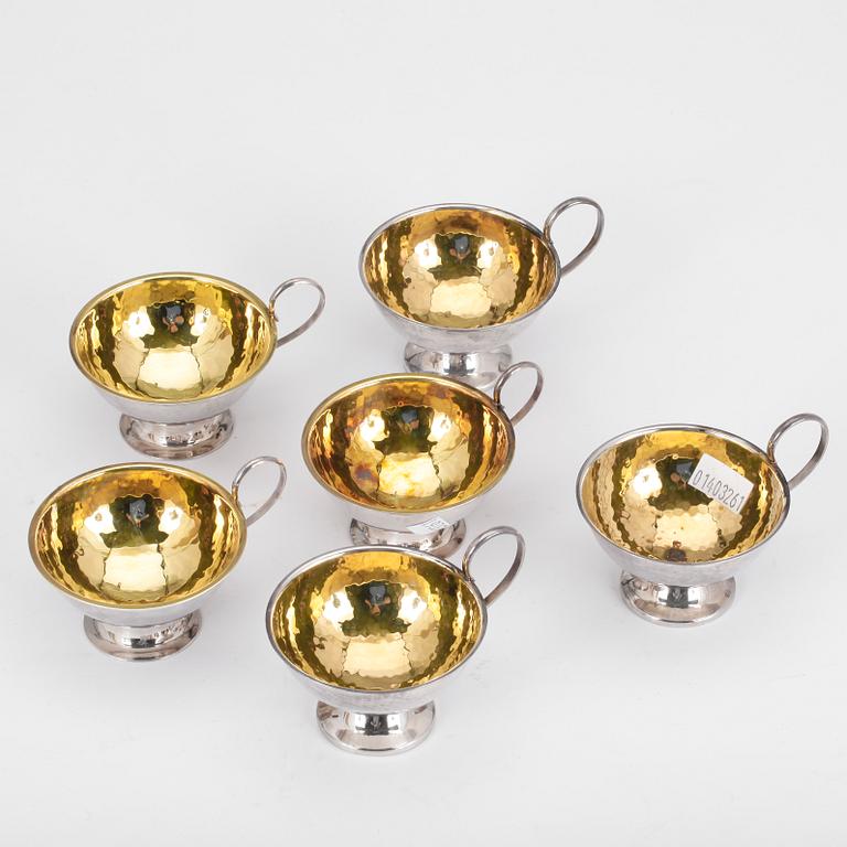 PUNSCHMUGGAR, 6st, silver, K&EC, Göteborg, 1965. Vikt ca 207g.