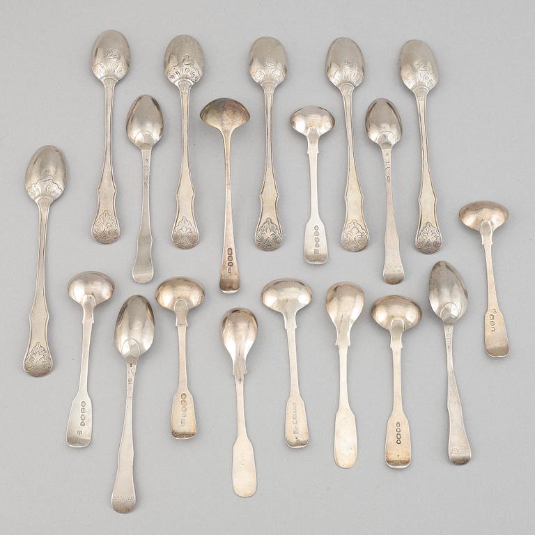 19 spoons, silver, different masters and countries, 18-19th century.