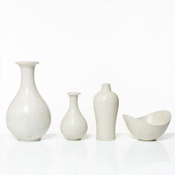 Gunnar Nylund, vaser, 3 st och skål, stengods, Rörstrand.