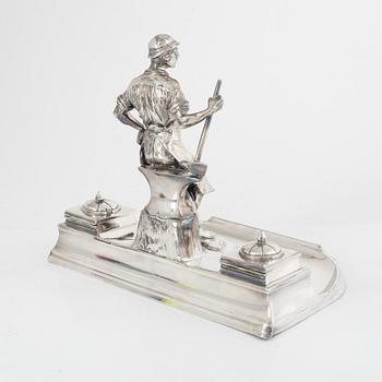 A silver plated inkwell, Kayser, Germany.