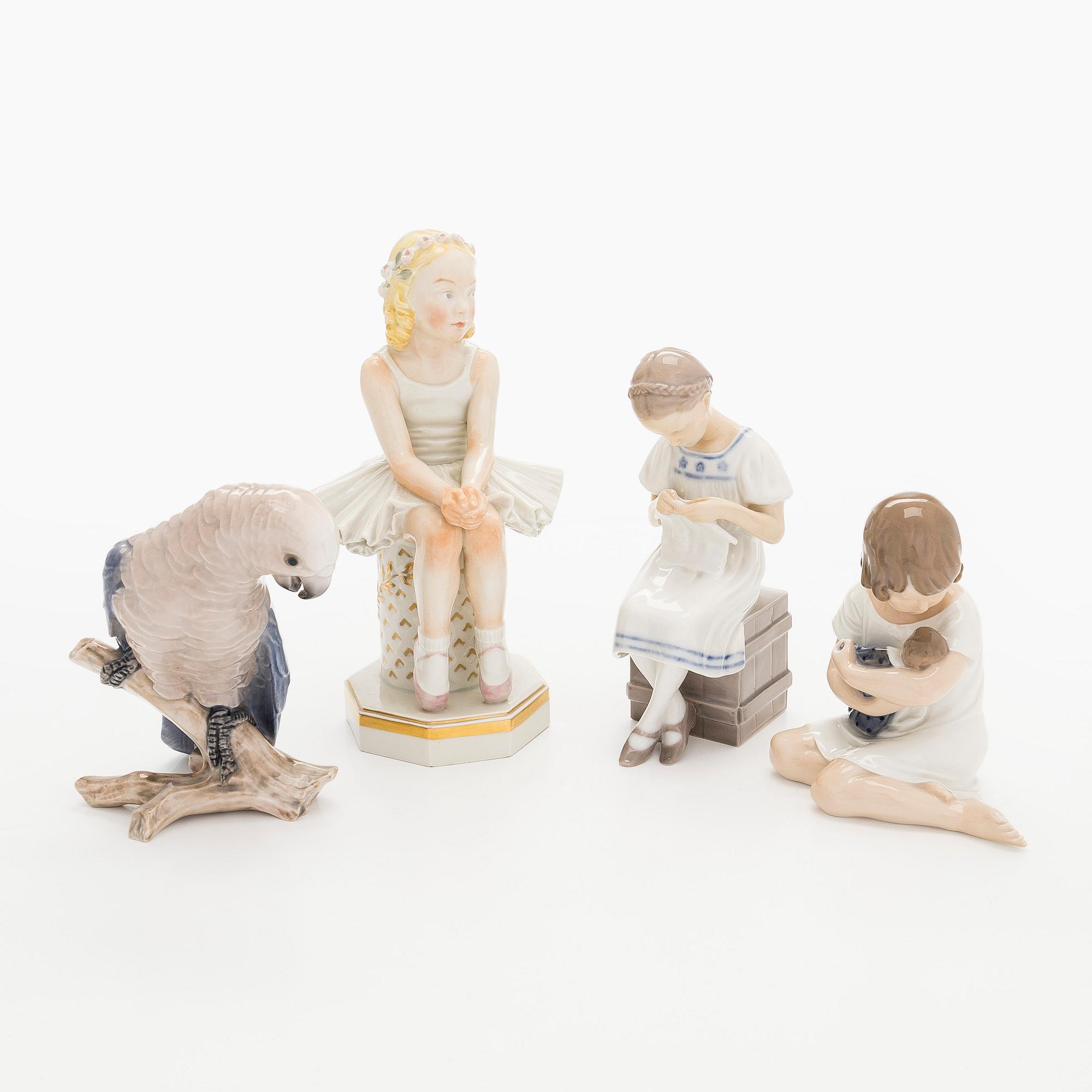 Figuriinit, Bing & Grøndahl sekä Royal Copenhagen, 4 kpl, posliinia.