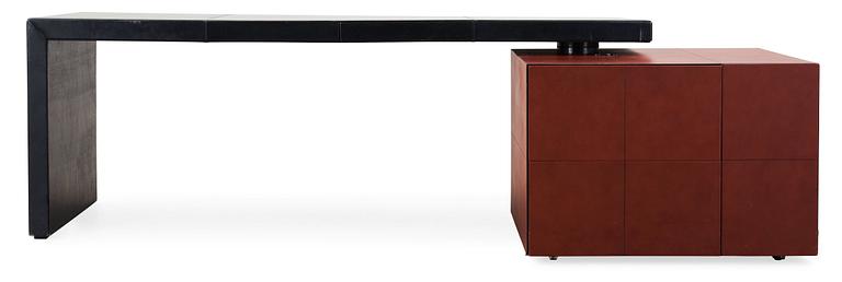 A Lella & Massimo Vignelli black and brown leather 'C.E.O Desk', Poltrona Frau, Italy.