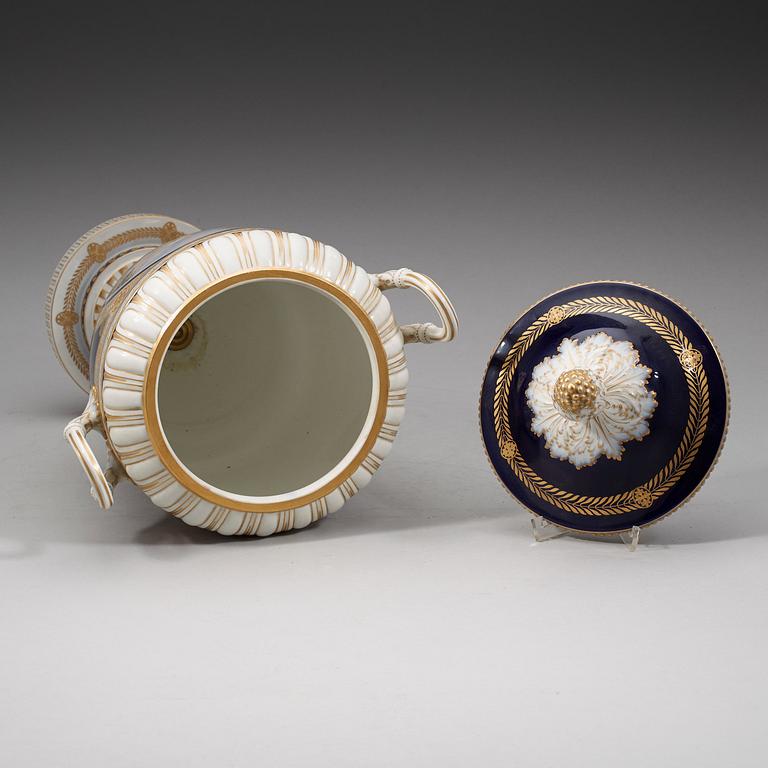 A large Berlin vase with cover, 19th Century.