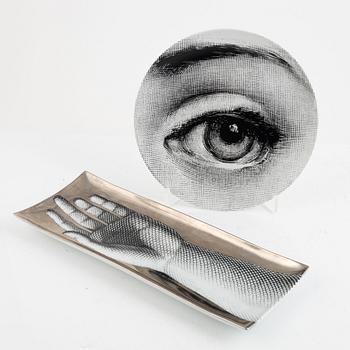 Piero Fornasetti, a porcelain dish and a plate, Milano, Italy.