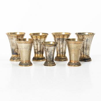 Seven Swedish silver beakers, mark of KG Markströms, Uppsala 1912-1926.