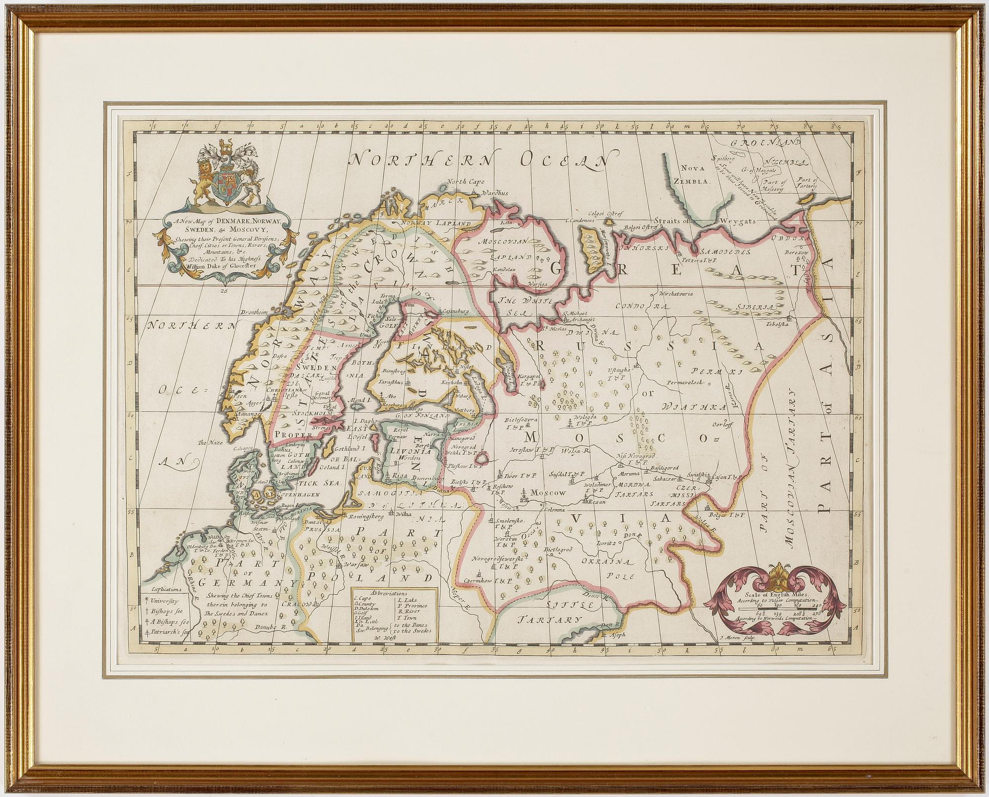 KARTA, delvis kolorerad, 1700-tal.