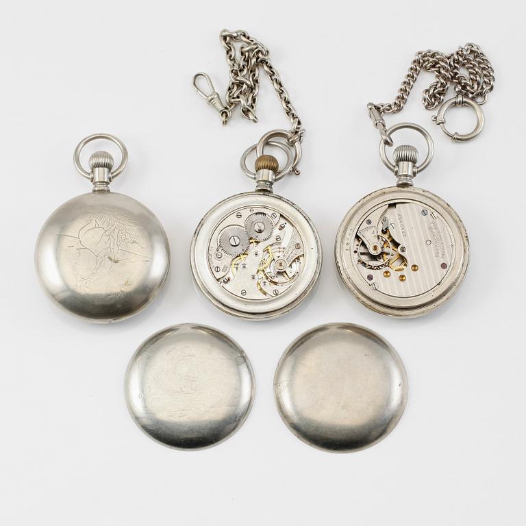FICKUR, 3 st, nickel, Pan-America och Boston Watch Co, USA, 1900-talets första hälft.
