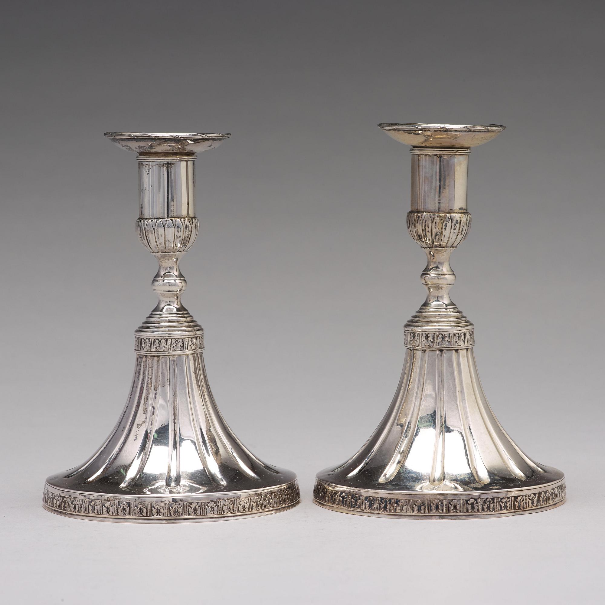 Johan Wasserman, ljusstakar, sk spelstakar, ett par, silver, Lindesberg 1780. Gustavianska.