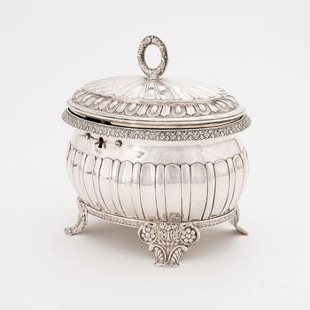 A Swedish Empire silver sugarbox, mark of J. Lenholm, Stockholm 1839.