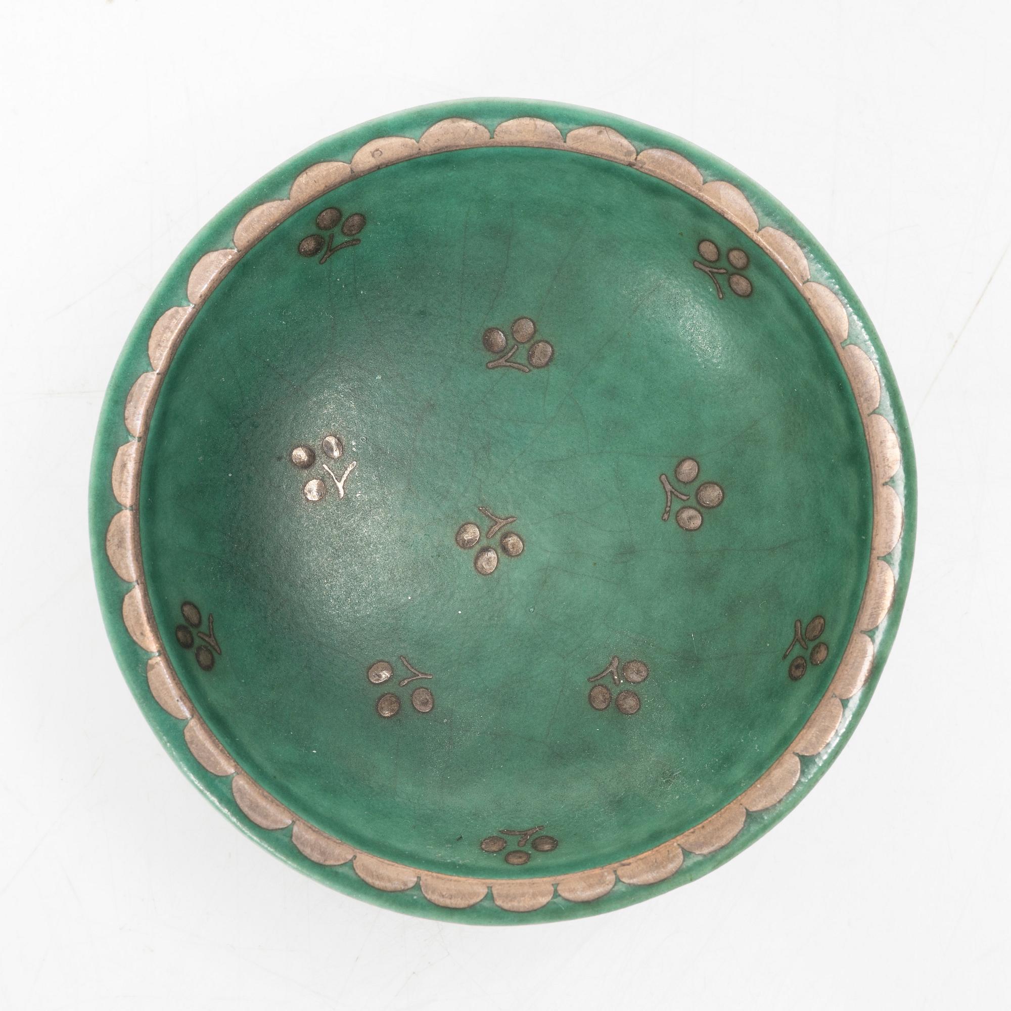 Wilhelm Kåge, An "Argenta" vas and three bowls, Gustavsberg.