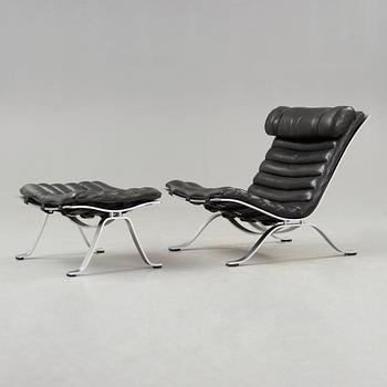 Arne Norell, an 'Ari' steel and black leather lounge chair with ottoman, Norell, Sweden.