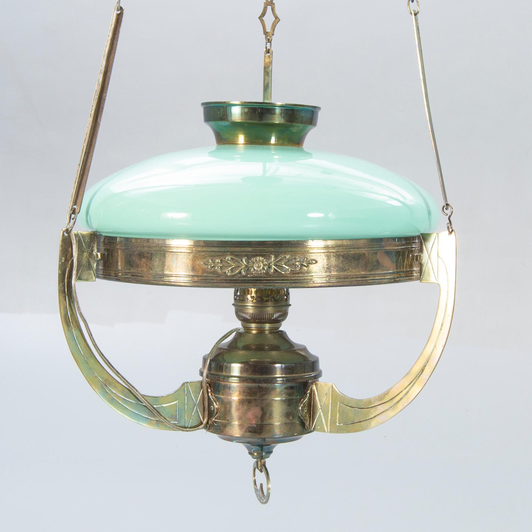 A Jugend brass ceiling lamp.