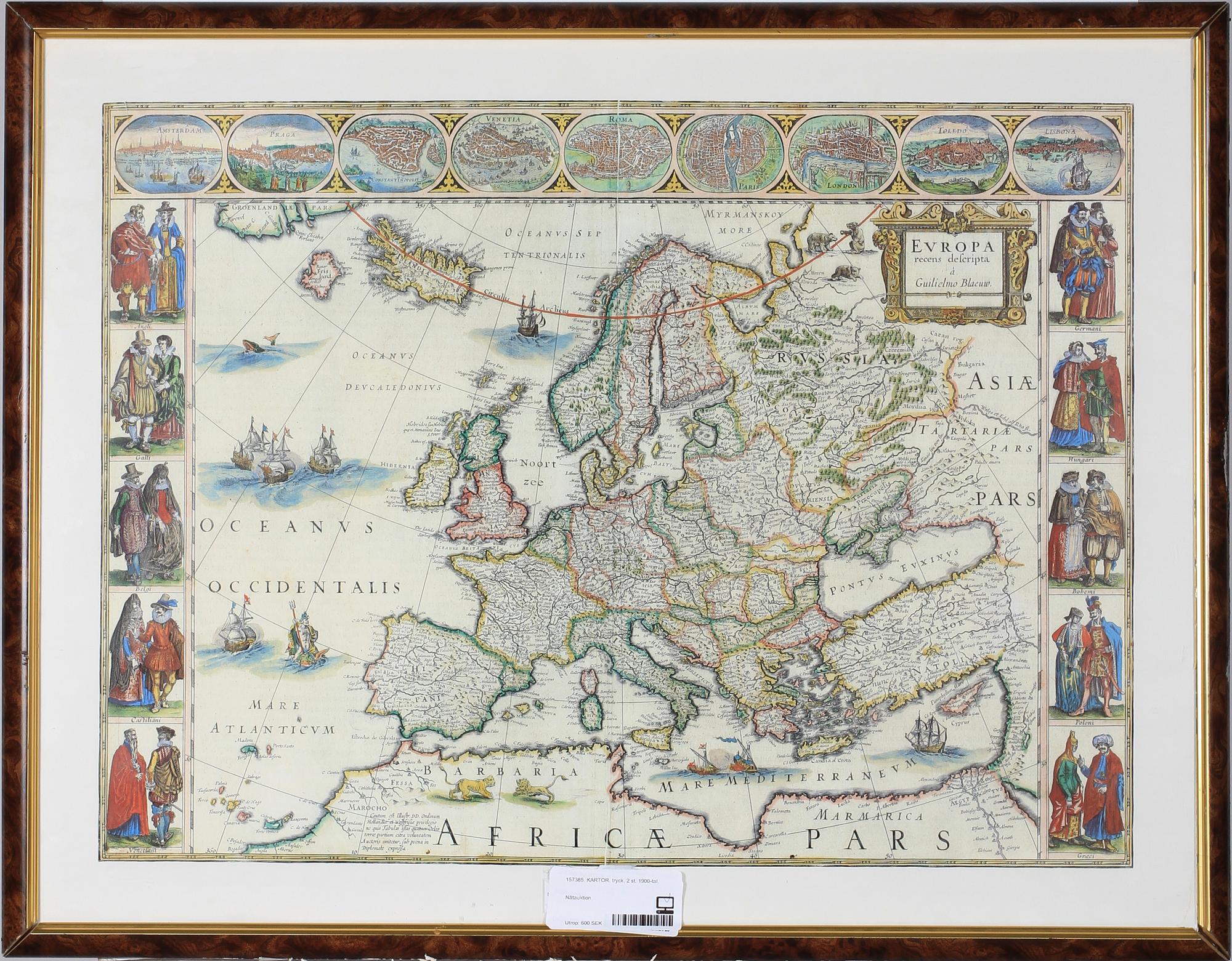 KARTOR, tryck, 2 st, 1900-tal.