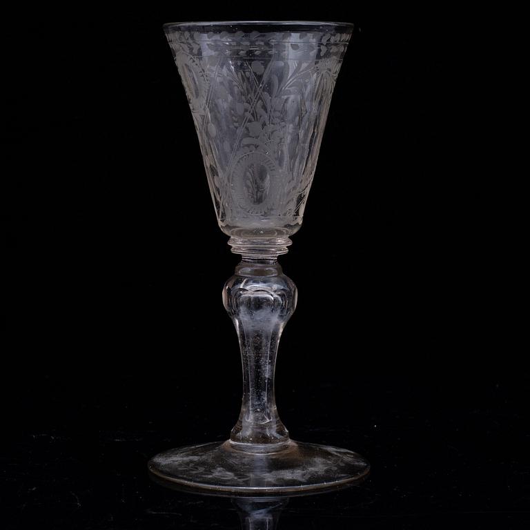 An 18th century wine glass, probably Bohemia.