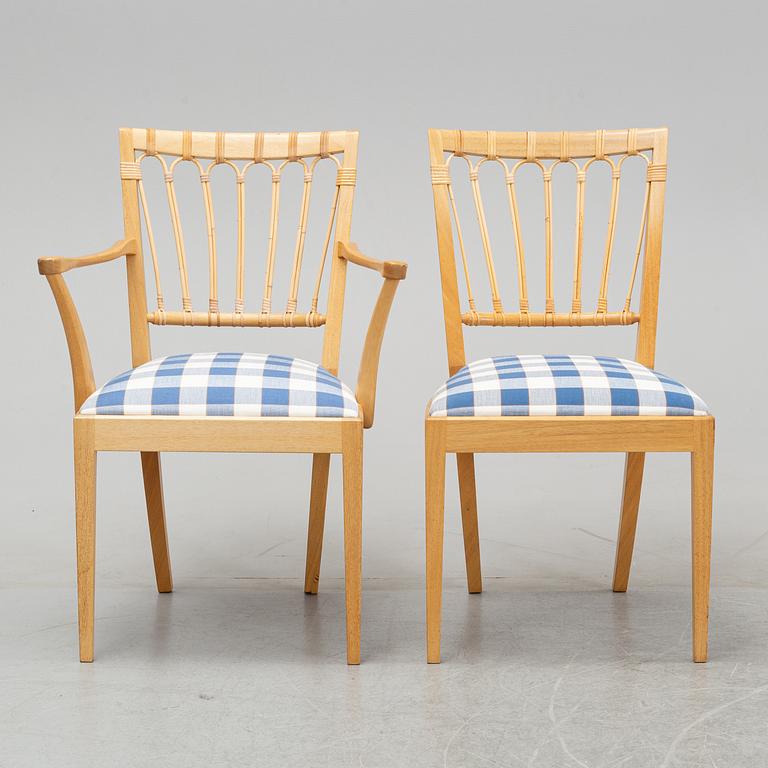 Josef Frank, stolar, modell 1165, 8 st + 2 karmstolar, Firma Svenskt Tenn, formgivna 1946-47.