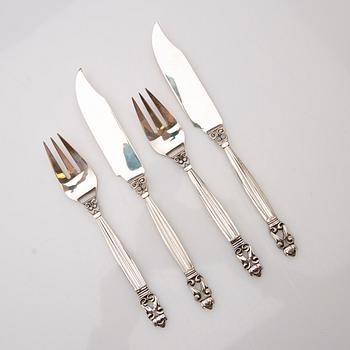Johan Rohde, fish cutlery, 16 pieces, silver, "Konge / Acorn", Georg Jensen, Denmark.