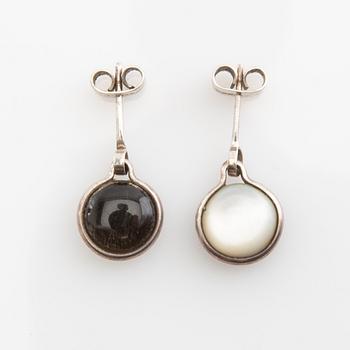 Vivianna Torun Bülow-Hübe, Necklace with pendant and a pair of earrings by Georg Jensen, Denmark, sterling silver and stone.