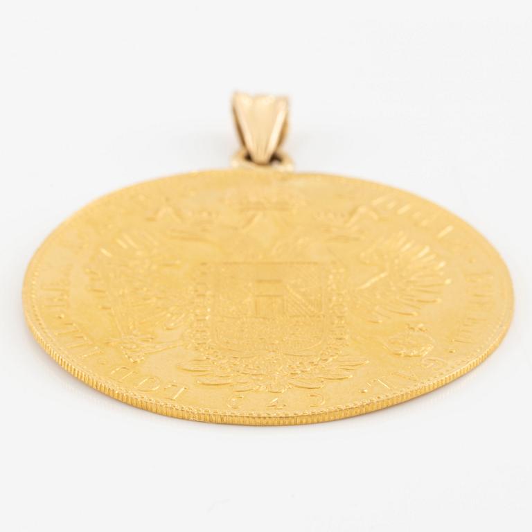 Gold coin mounted as a pendant. Austria-Hungary, 4 ducat 1915.