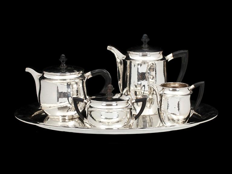 KAFFESERVIS, 5 delar, silver 800/1000, utländska stämplar. 2518 g.