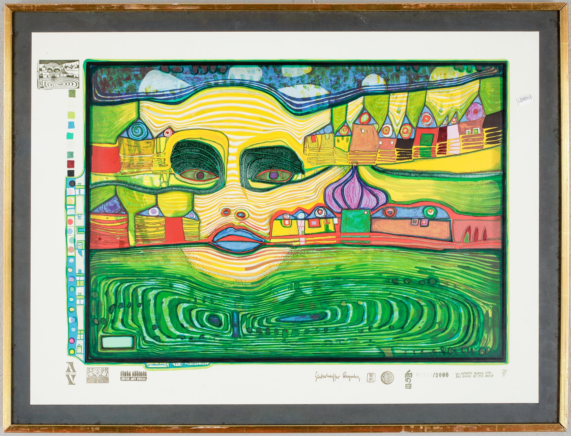 FRIEDENSREICH HUNDERTWASSER, färgseriegrafi, stämpelsignerad och stämpelnumrerad 01541/3000.