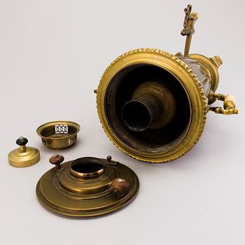 A Russian brass and copper samovar, around 1900.