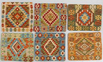 Six Anatolian "carpet cushions", around 47 x 47 cm.