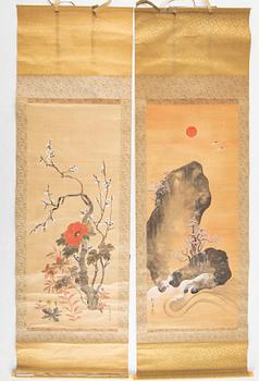 Two Japanese hanging scrolls, ink and colour on paper, Japan, 20th Century.