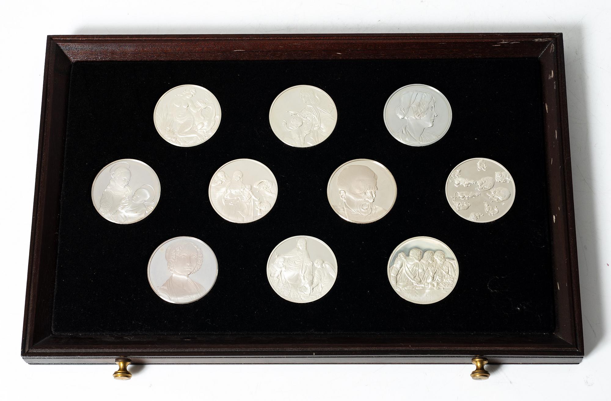 Schatull med medaljer silver 925/1000. "Mästaren och geniet Leonardo da Vinci". Franklin Mint 1970-tal.