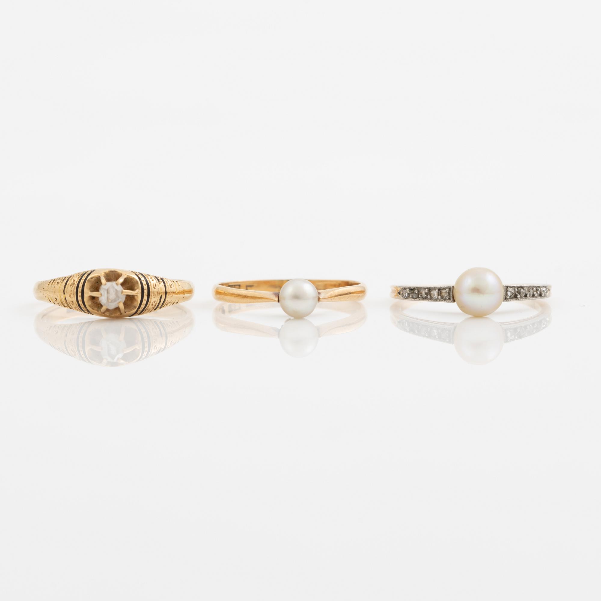 Ring, six pieces, 18K gold with, among other things, pearls and rose-cut diamond.