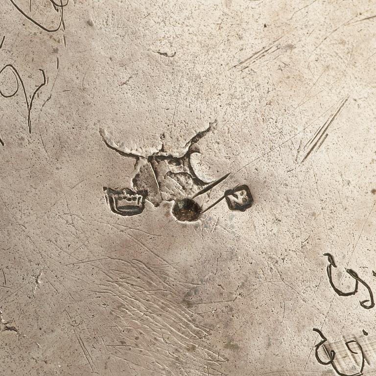 A Swedish 17th century parcel-gilt tankard, makers mark of Nicolaus Breuman, Stockholm (-1666-1676(1677-)).