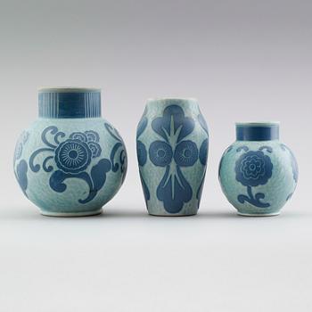 VASER, 3 st, stengods, Josef Ekberg, Gustavsberg.